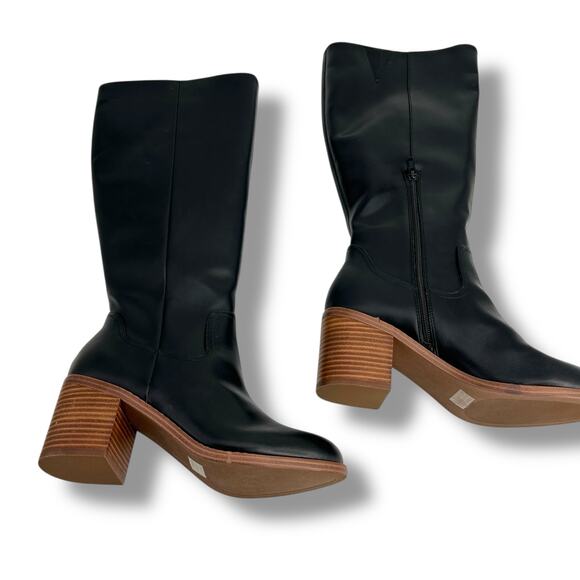 NEW Dolce Vita Ullah Tall Black Boots Size 9 Faux Leather Block Heel Round Toe - Picture 4 of 10